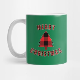 Merry Christmas Red Buffalo Plaid Christmas Tree Mug